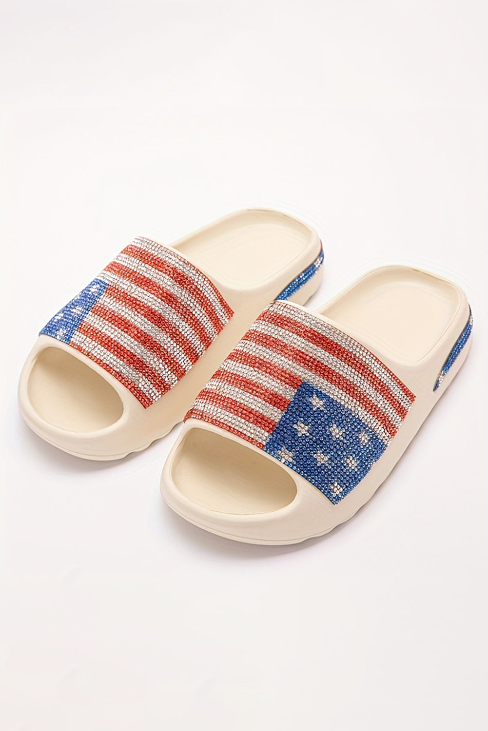 White Rhinestone American Flag Slides