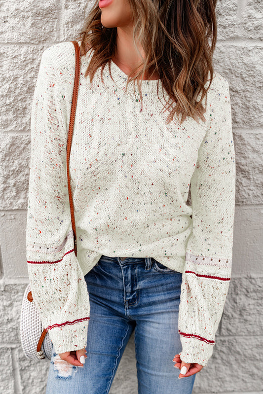 White Pilling Detail Patterned Sleeve Sweater