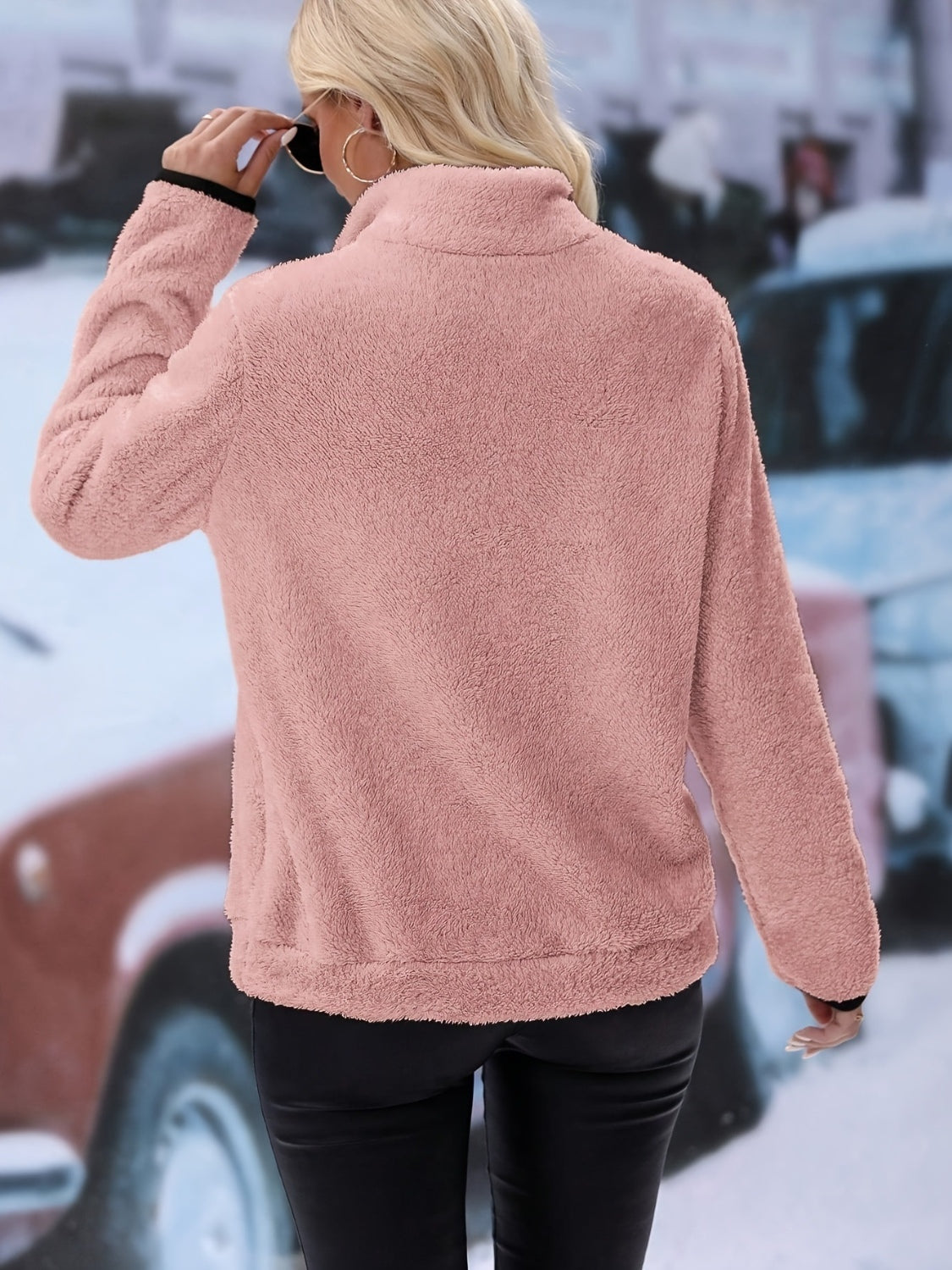 Half Zip Long Sleeve Furry Sweatshirt