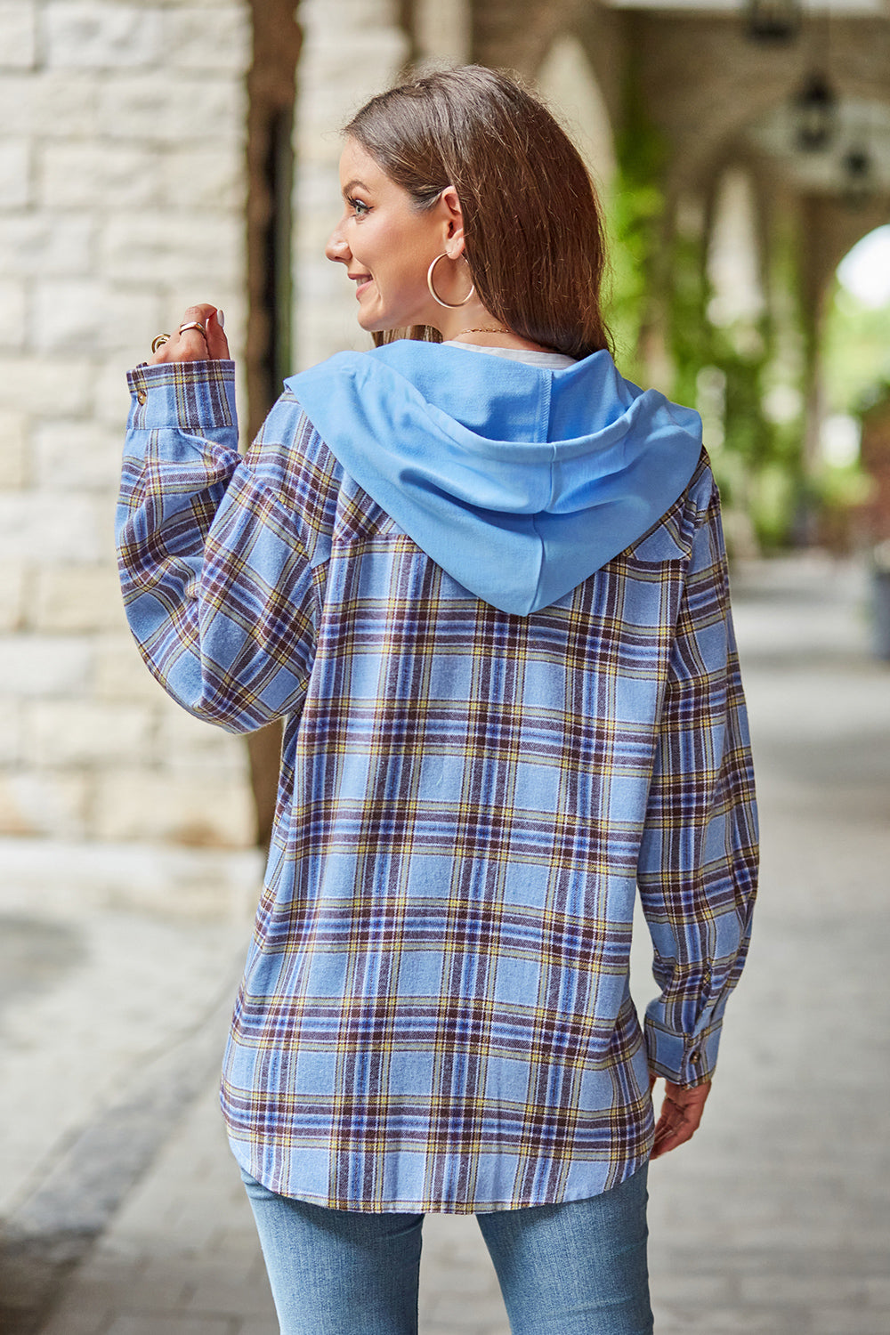 Mandy Plaid Long Sleeve Hooded Jacket