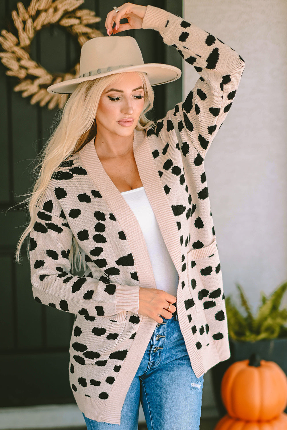 Leopard  Animal Spotted Pattern Open Front Cardigan