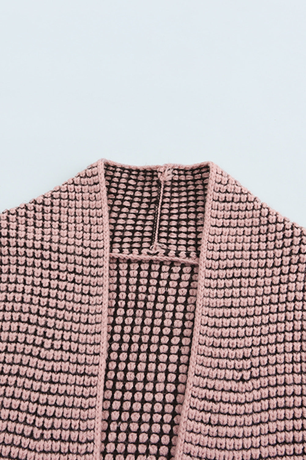 Pink Plaid Knitted Long Open Front Cardigan