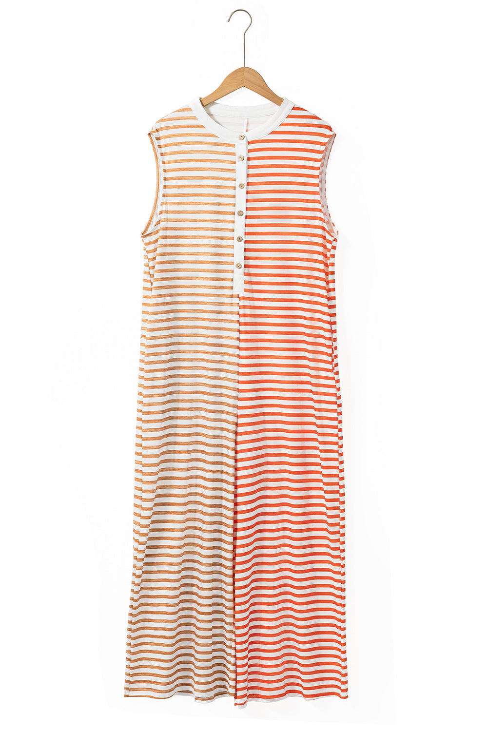 Orange Stripe Oversized Buttoned Front Sleeveless Wide Leg Jumpsuit