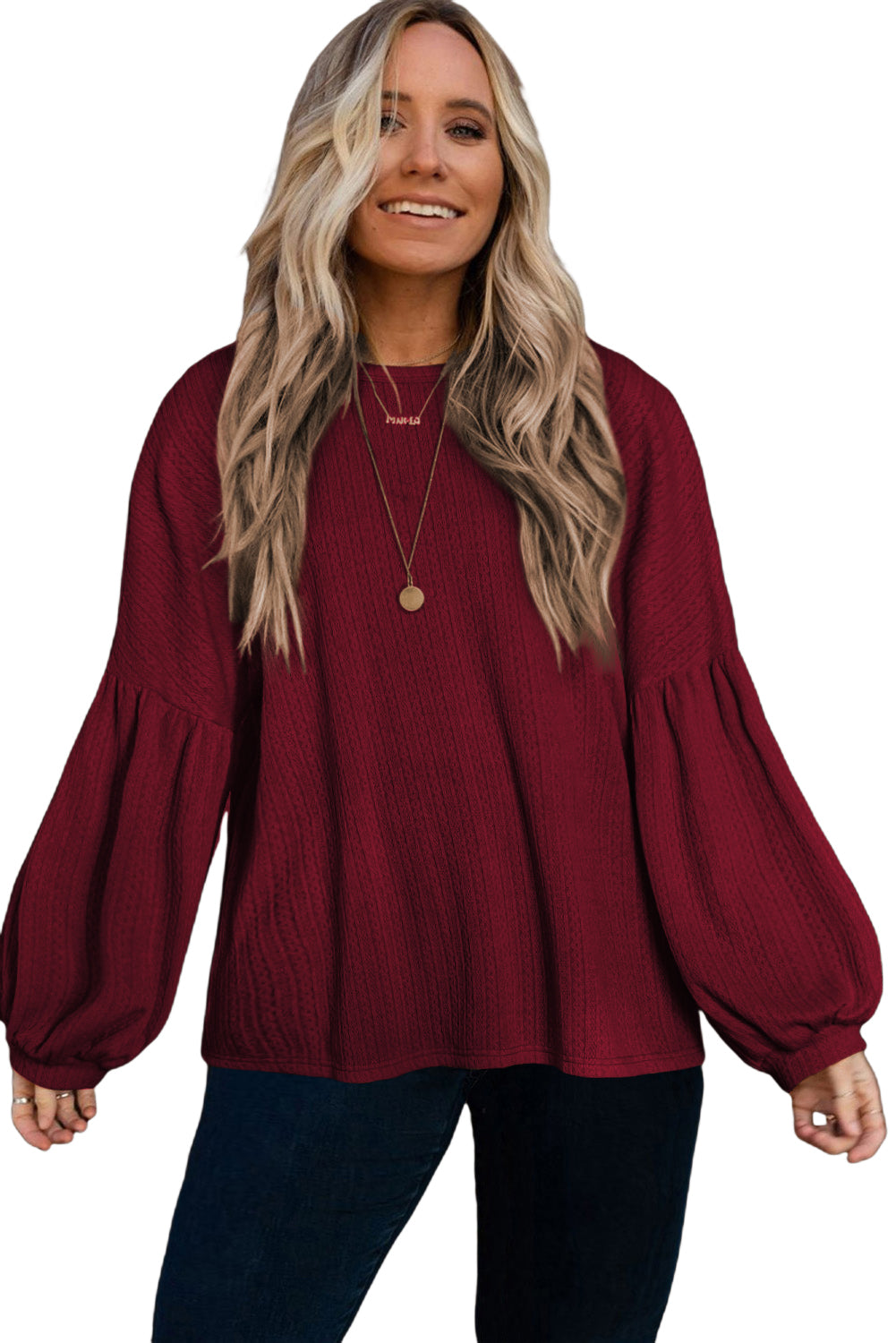 Red Dahlia Plus Size Balloon Sleeve Textured Knit Top