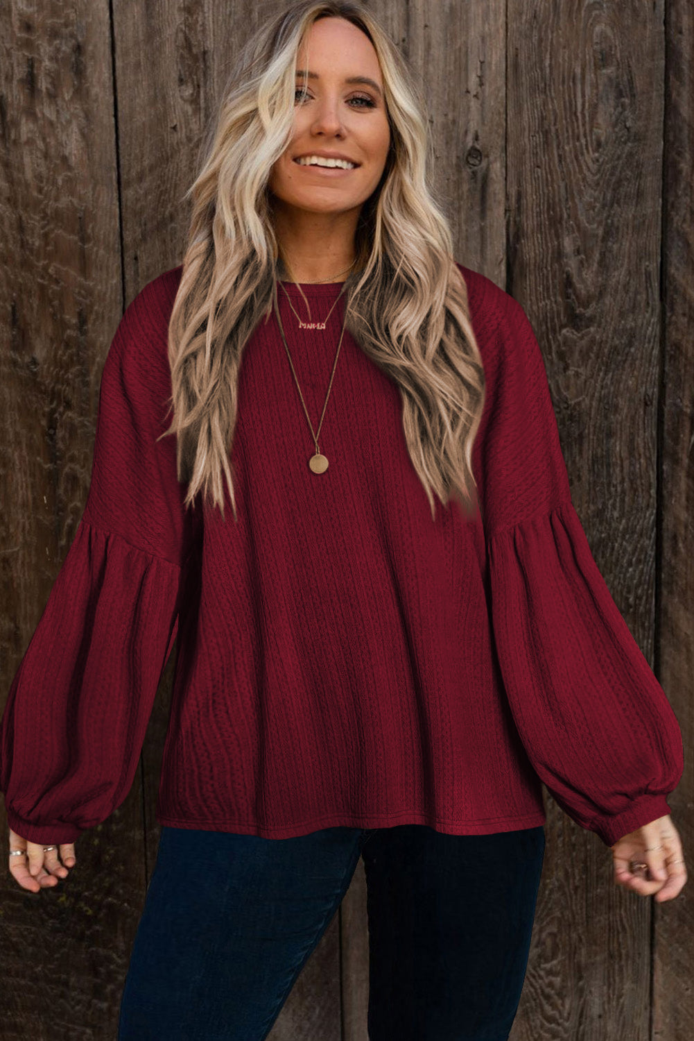 Red Dahlia Plus Size Balloon Sleeve Textured Knit Top