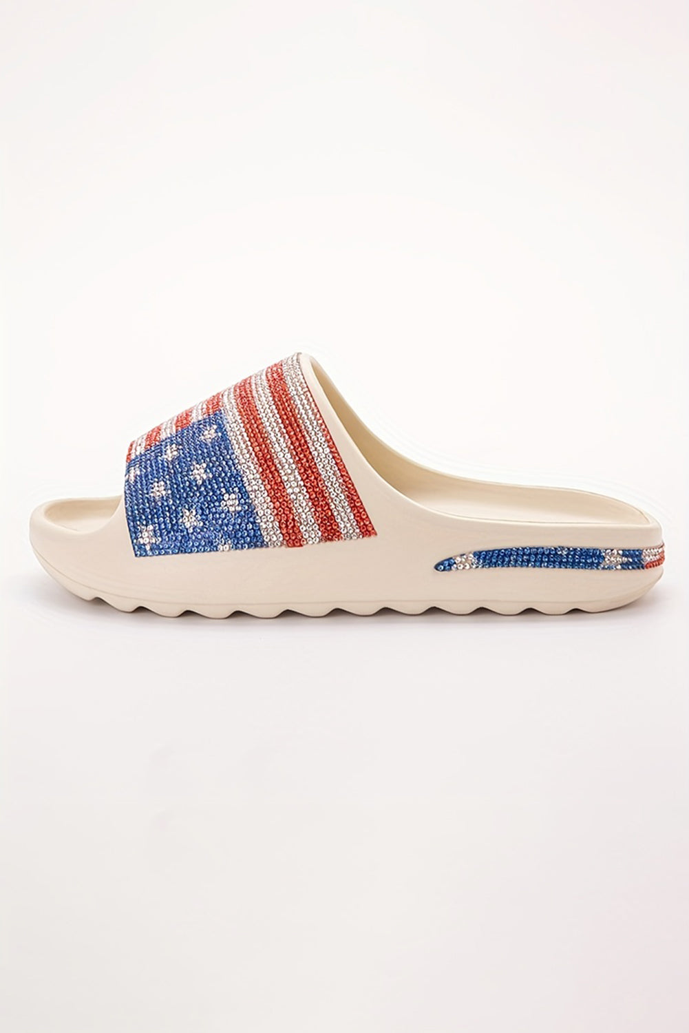 White Rhinestone American Flag Slides