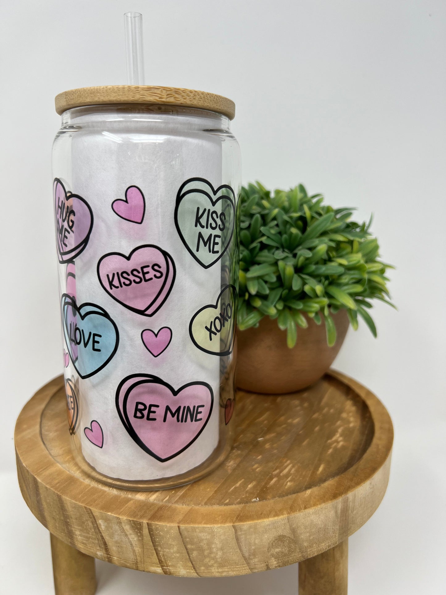 Candy hearts- clear can