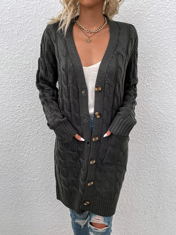 Long Twist Sweater New Arrival Button Straight Pocket Cardigan