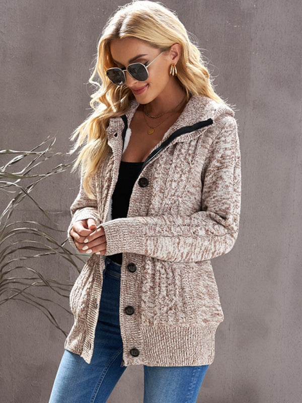 Women's warm casual hooded long-sleeved cardigan knitted