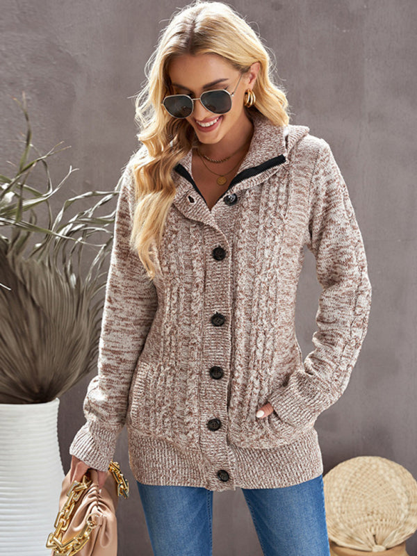 Women's warm casual hooded long-sleeved cardigan knitted