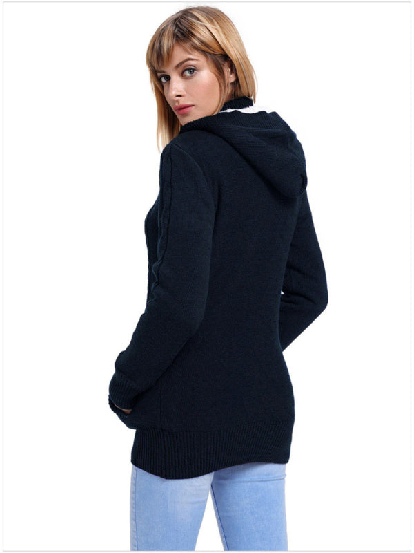 Women's warm casual hooded long-sleeved cardigan knitted