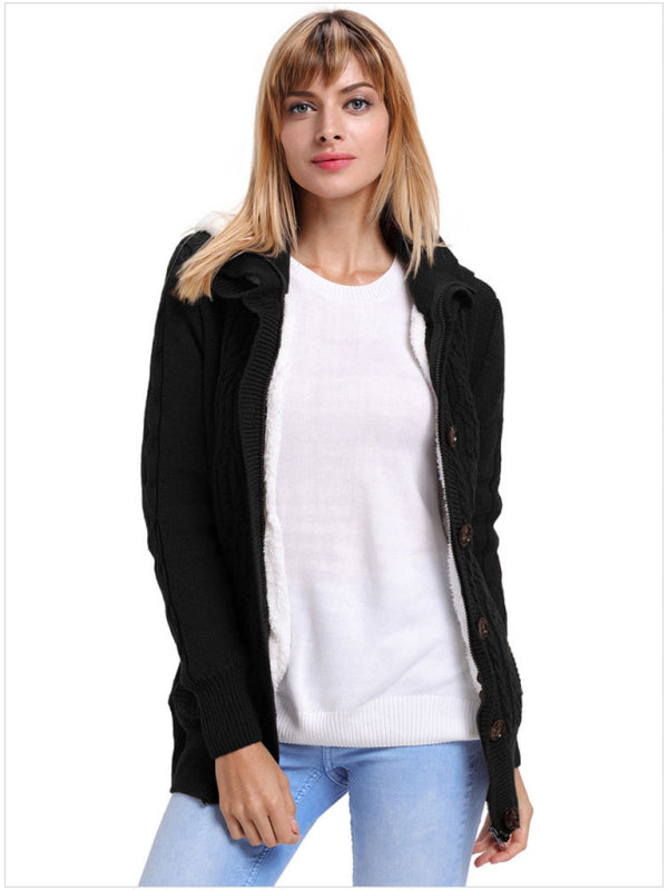 Women's warm casual hooded long-sleeved cardigan knitted