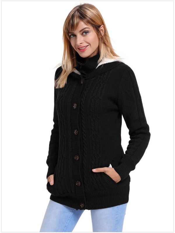 Women's warm casual hooded long-sleeved cardigan knitted