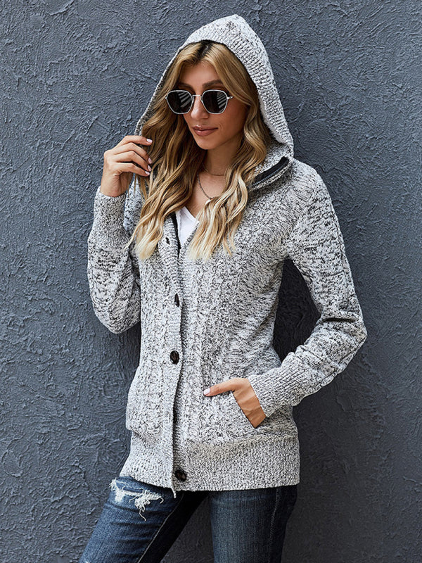 Women's warm casual hooded long-sleeved cardigan knitted