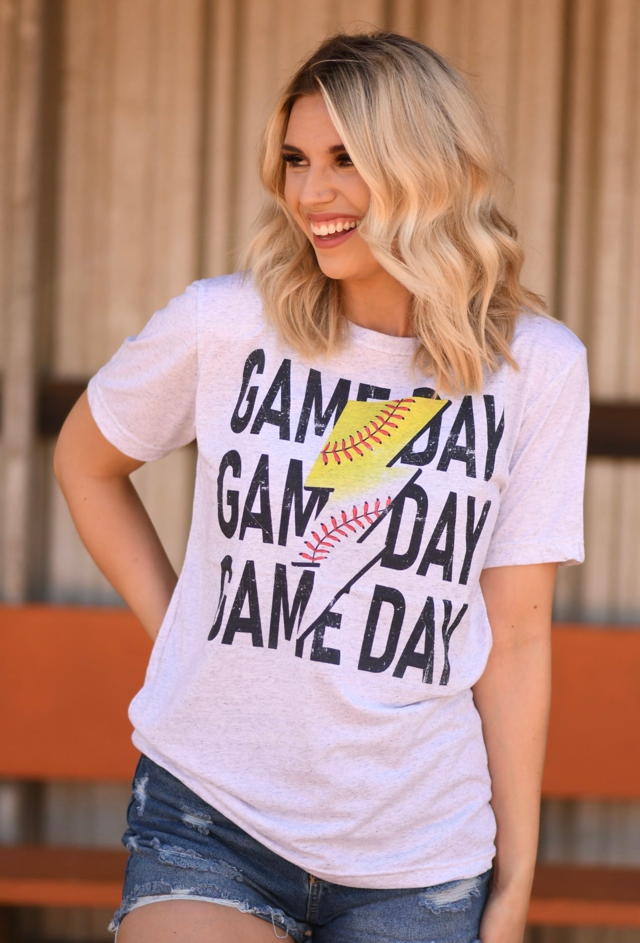 Half Baseball Half Softball Game Day Bolt Tee