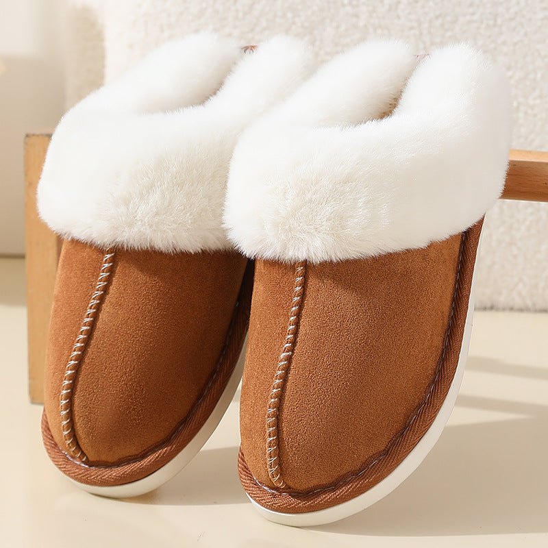 Winter suede fur mouth cotton slippers