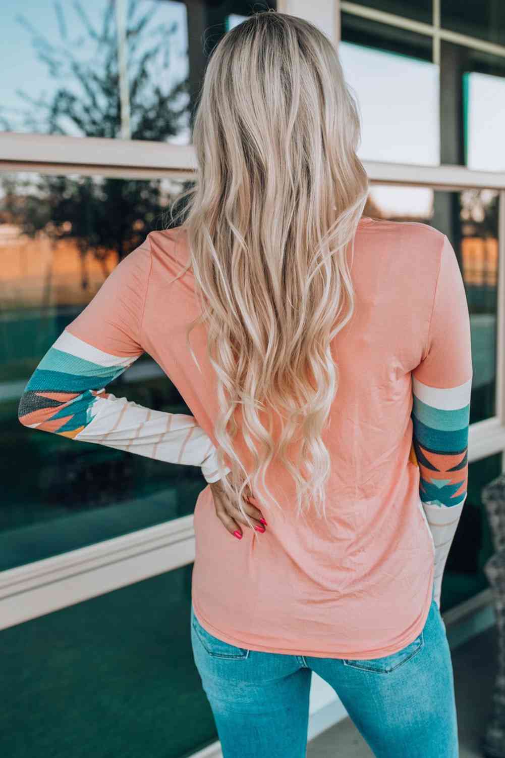 Geometric Round Neck Long Sleeve T-Shirt