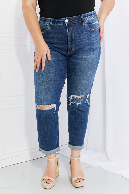 VERVET Full Size Distressed Cropped Jeans with Pockets